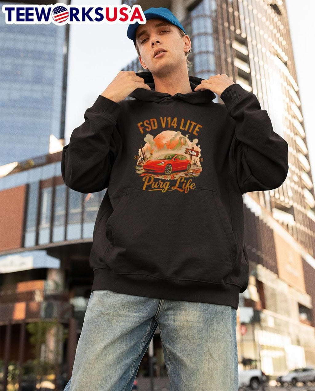 2026 FSD V14 LITE Purg Life Red Tesla Driving Post-Apocalyptic shirt