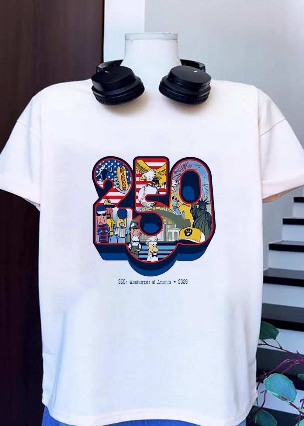 250th Anniversary of America 2026 Patriotic Baseball Mascot Fireworks T-Shirt