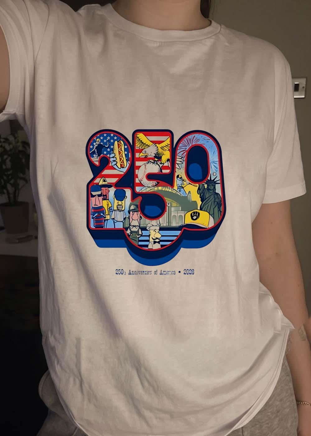 250th Anniversary of America 2026 Patriotic Baseball Mascot Fireworks T-Shirt