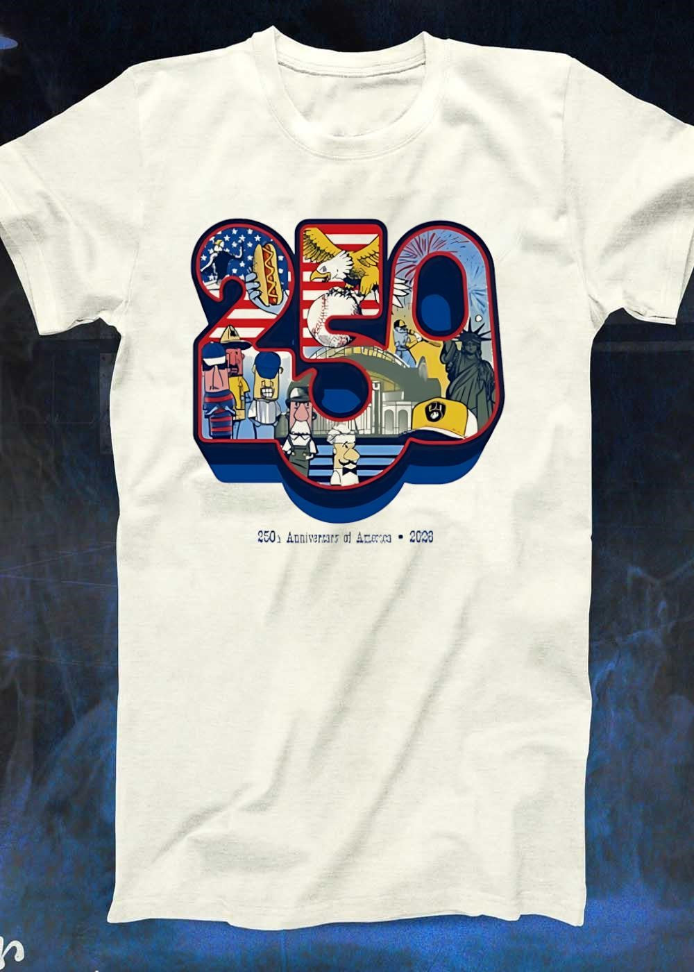 250th Anniversary of America 2026 Patriotic Baseball Mascot Fireworks T-Shirt