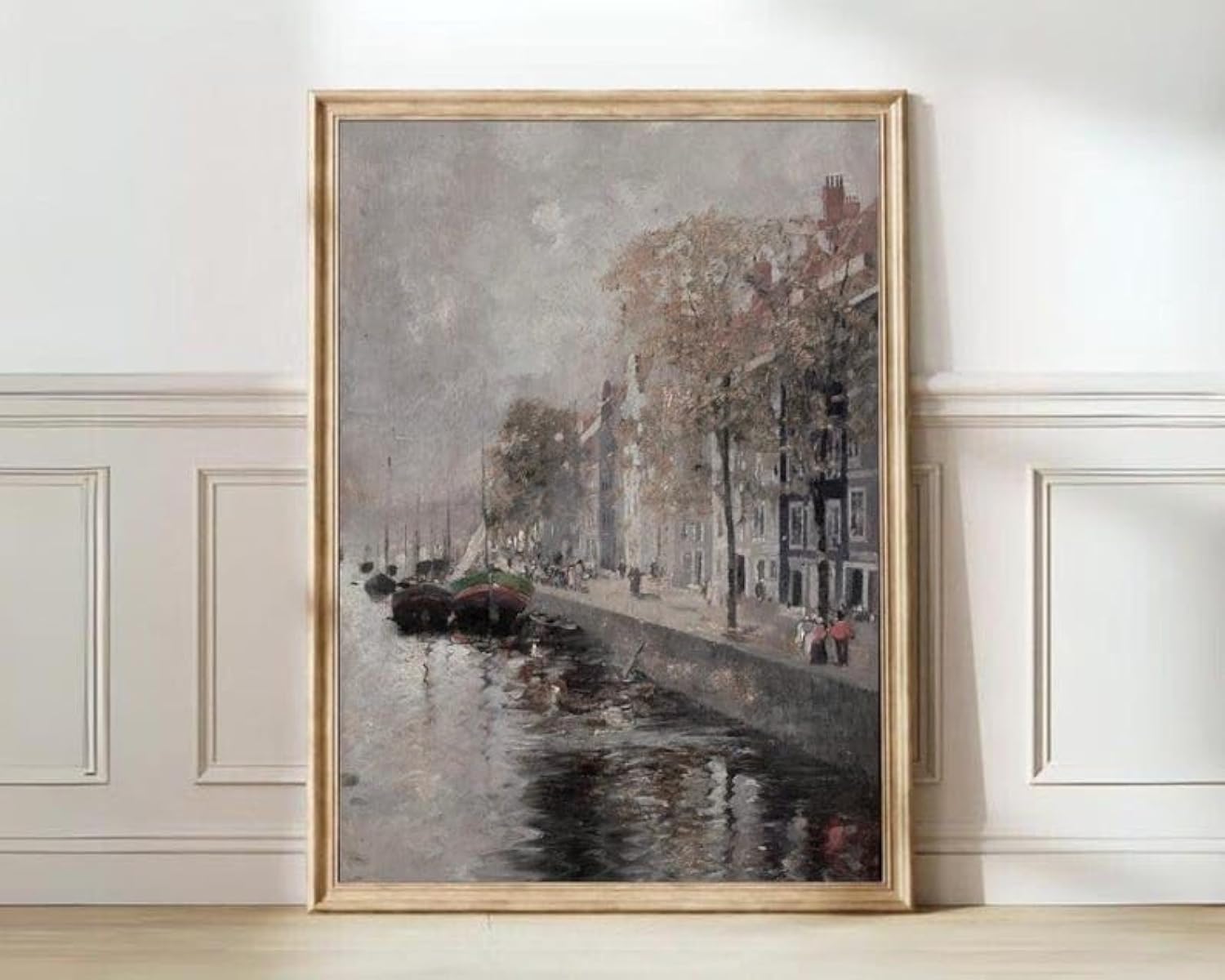 Vintage Canal Cityscape Wall Art - European River Street Scene Painting - Impressionist City Wall Decor for Living Room, Bedroom, Office - Urban Landscape Poster Print (Unframed) (27x40)