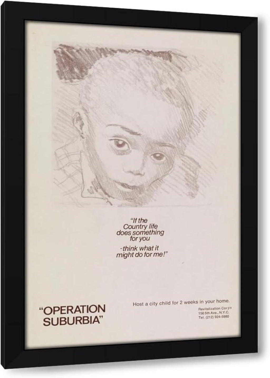MuseumPrints 17x24 Black Modern Framed Art Print Titled: If the Country Life Does Something for You, Think What It Might Do for Me! Host a City Child for 2 Weeks in Your Home. (1972)