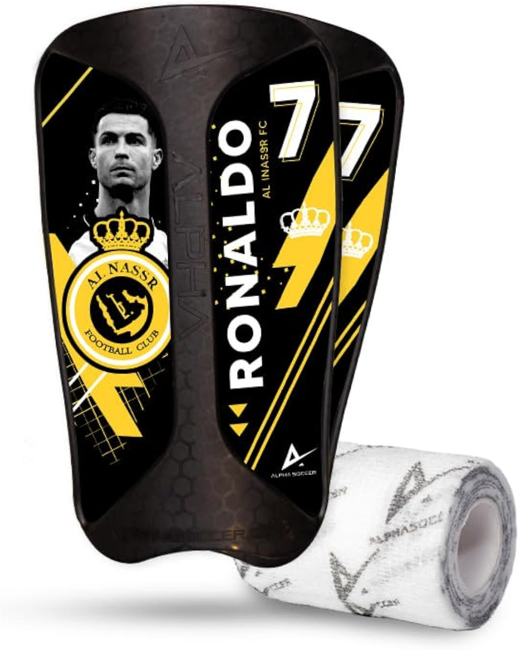 Shin Guards - Soccer Protective Gear, Lightweight Shin Guard Set with Alpha wrap (S/M, Ronaldo CR7 Stickers)