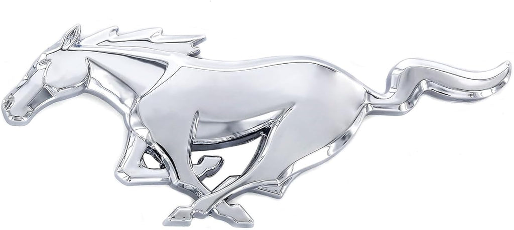 Official Ford Product. Mustang Pony Logo Emblem. Industrial Strength 3M Adhesive Backing. 3 1/4" Long. (Chrome)
