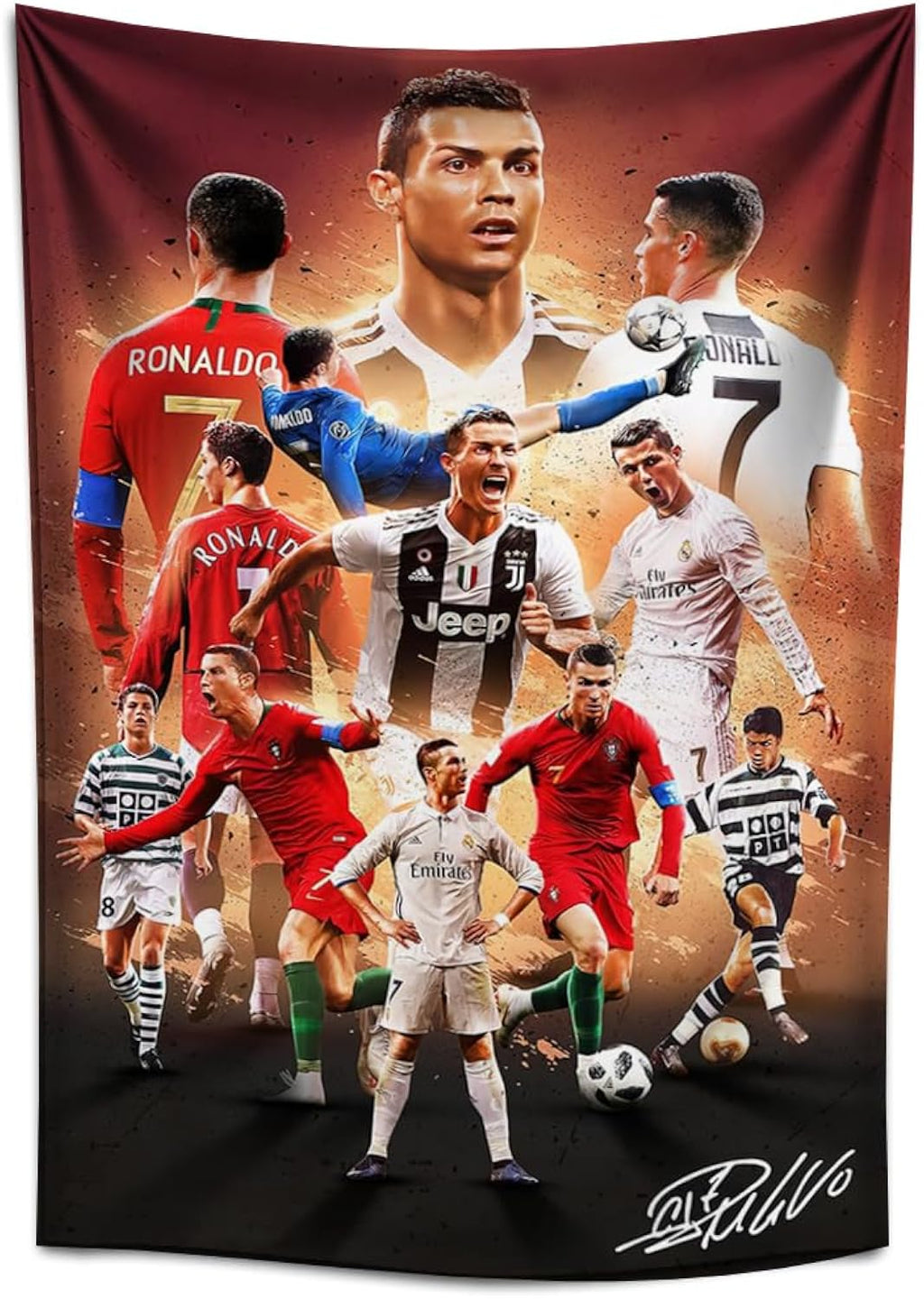 Soccer Superstar Cristiano Ronaldo Signed Wall Tapestry Poster For Kids Fans Bedroom Wall Hanging Decoration-Ronaldo Tapestry For Teen Boy Birthday Party Gifts-70x100CM