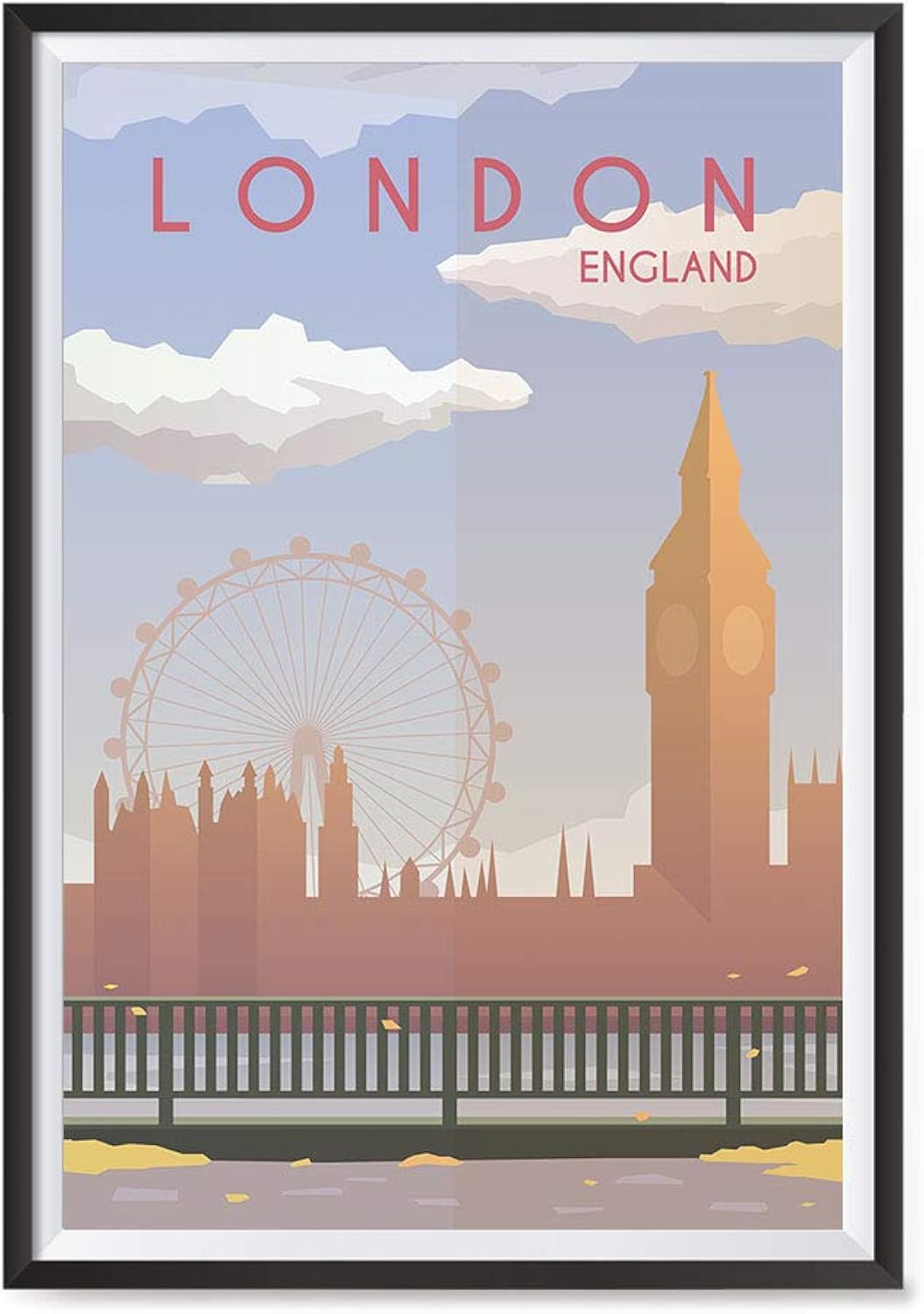 EzPosterPrints - Retro World Famous City Posters - Decorative, Vintage, Retro, Grunge Travel Poster Printing - Wall Art Print For Home Office - London, England - 12X18 Inches