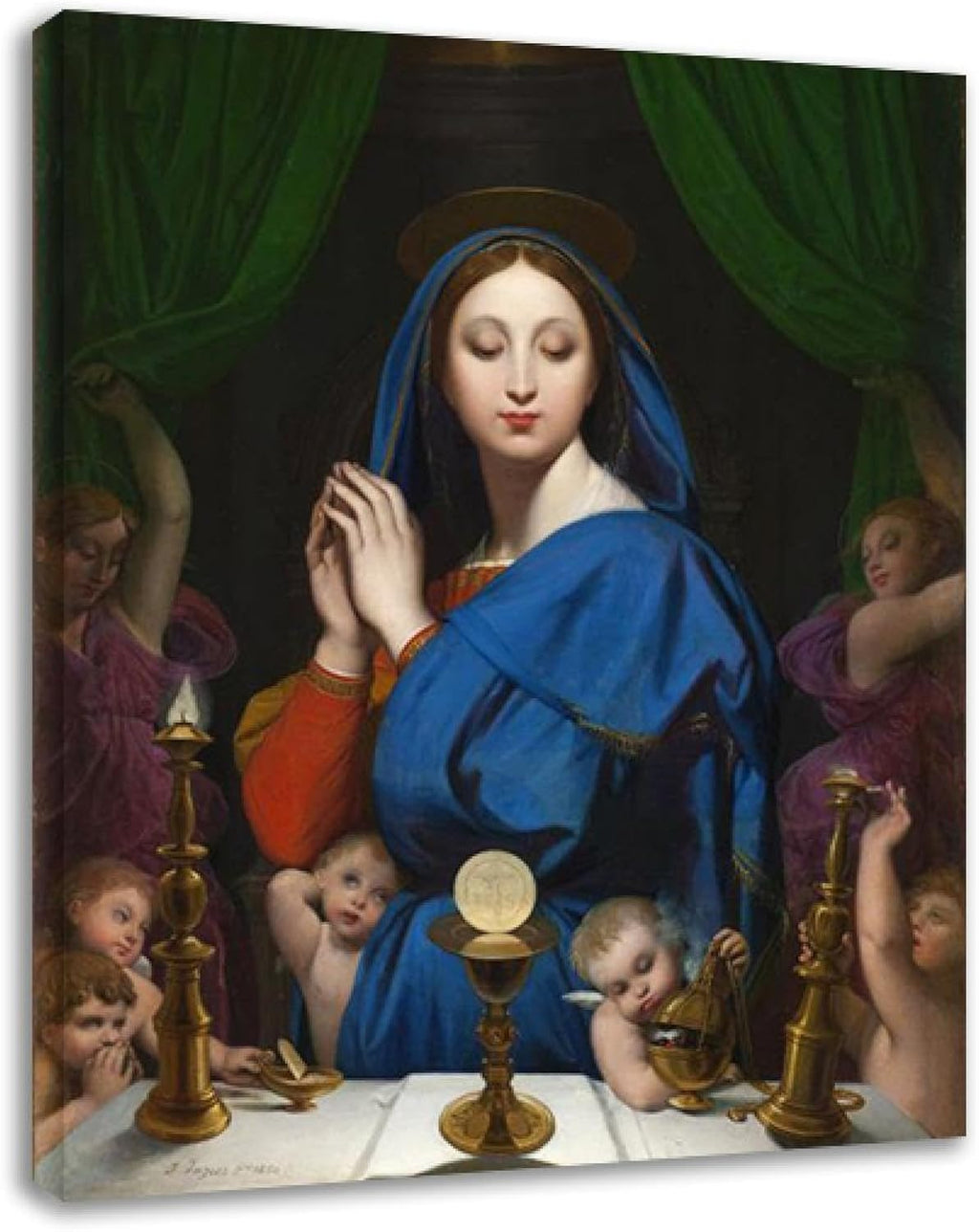 IIngres Famous Paintings The Virgin with the Host Print On Canvas Painting Reproductions Neoclassicism Artwork Wall Art for Living Room 20x26cm Framed