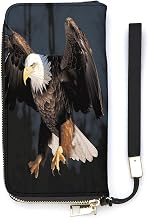 3D Bald Eagle Wallet with Zip, Hand Strap,Card Holder Large Capacity Bifold RFID Blocking,Clutch Wallet for Travel & Everyday Use,Gifts for Women Birthday