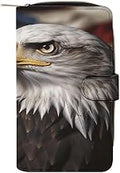Women's Bald Eagle US Flag Pictures Wallet PU Leather Card Holder Zip Around Phone Clutch Large Capacity Travel Purse