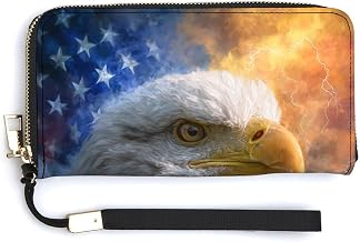 Bald Eagle Head on US Flag Patriotic PU Leather Clutch Long Bifold Wallet, Coin Purse Credit Pass Case, Durable Card-Holder Money Storage for Women Men