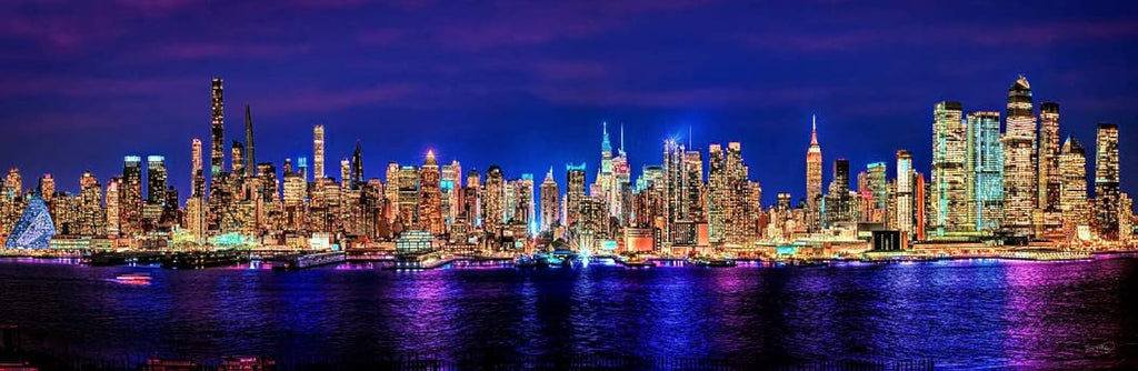 PHOTOSBYJON New York City 2022 Manhattan Midtown Skyline UNFRAMED PRINT Poster Photo Night COLOR NYC 11.75 inches x 36 inches Photographic Panorama Print Picture