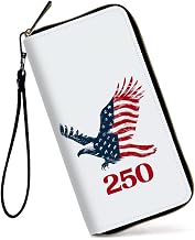 Womens Wallet, Large Capacity PU Leather RFID Blocking Wristlet Wallets Art Bald Eagle Design for Women Ladies Men Credit Card Holder Zipper Wallet Phone Holder Clutch Travel Purse