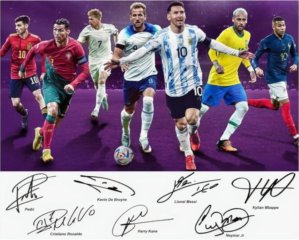 Soccer Champion Superstar Group Photo Messi,Ronaldo,Mbappé,Signed Poster for Kids Room Bedroom Wall Decor-Picture Canvas Art Prints for Man Teens Boys Fans Gifts