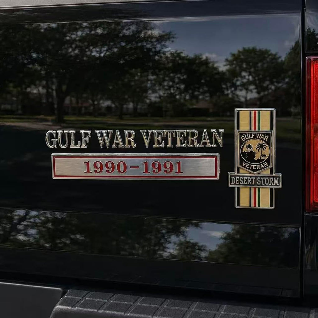 Gulf War Veteran 1990–1991 Desert Storm 3D Metal Car Emblem Badge Patriotic Metal Badge Military Decal 250th Anniversary Car Stickers for Trucks, SUV, Veterans Day Gift