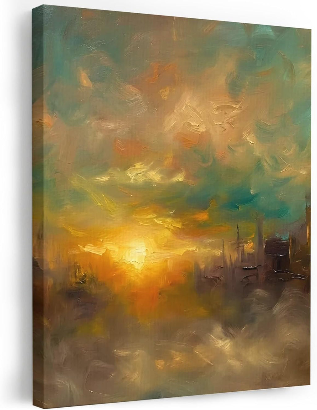 City Sunset Landscape Framed Wall Art, Gradient Clouds Modern Canvas Prints, Stretched Wall Decor Artwork for Living Room Bedroom Office Home, Ready to Hang, Made in USA, 20"x24"