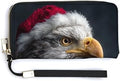 Bald Eagle Wearing Red Santa Hat PU Leather Clutch Long Bifold Wallet, Coin Purse Credit Pass Case, Durable Card-Holder Money Storage for Women Men