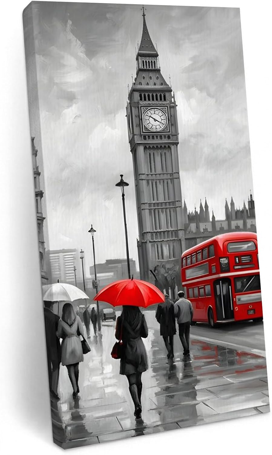 Ship Next Day - City Street Wall Art, Big Ben London River Bus Bridge Rainy Day Canvas Print Painting Artwork Picture for Wall Living Room Bathroom Bedroom Kitchen Office Dining Room Decor 20"x40"