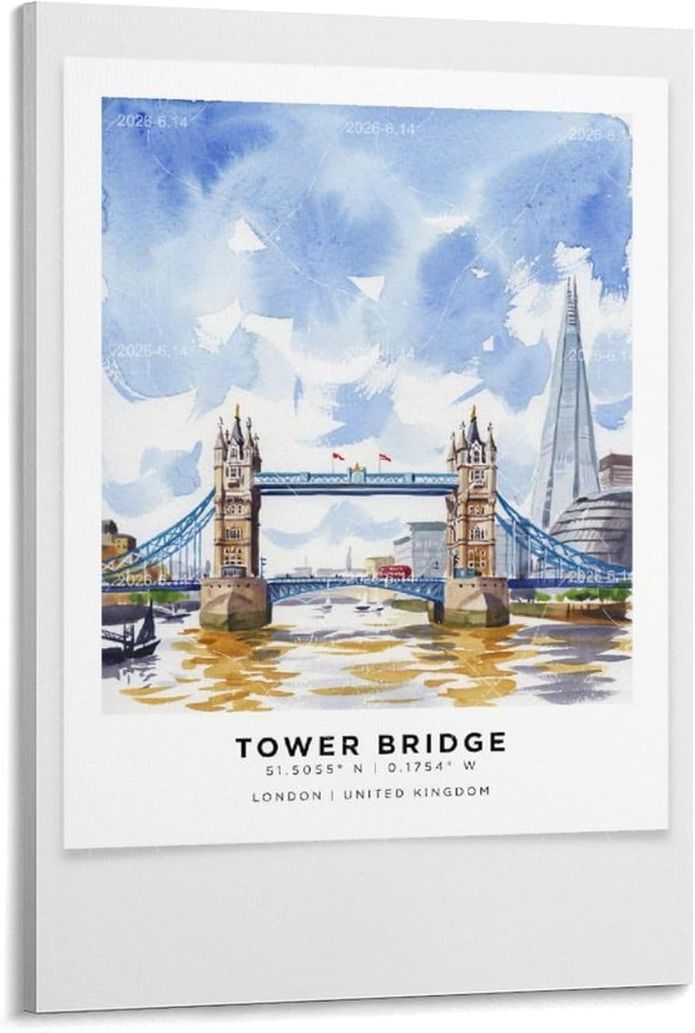 LRPJYIE Tower Bridge Watercolor Poster Vintage City Travel Wall Art HD Print 12x18inch(30x45cm) High Definition Iconic Urban Landscape Scenic Decor for Living Room Bedroom Office