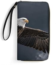 Womens Wallet PU Leather Wallet Large Capacity Credit Card Holder Bald Eagle in Flight Coin Zipper Clutch Purse