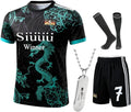 Youth Kids Soccer Jersey Uniform Set #7 - Complete Kit with Green Dragon Print Shirt, Shorts & Socks for Boys Girls Ages 5-14