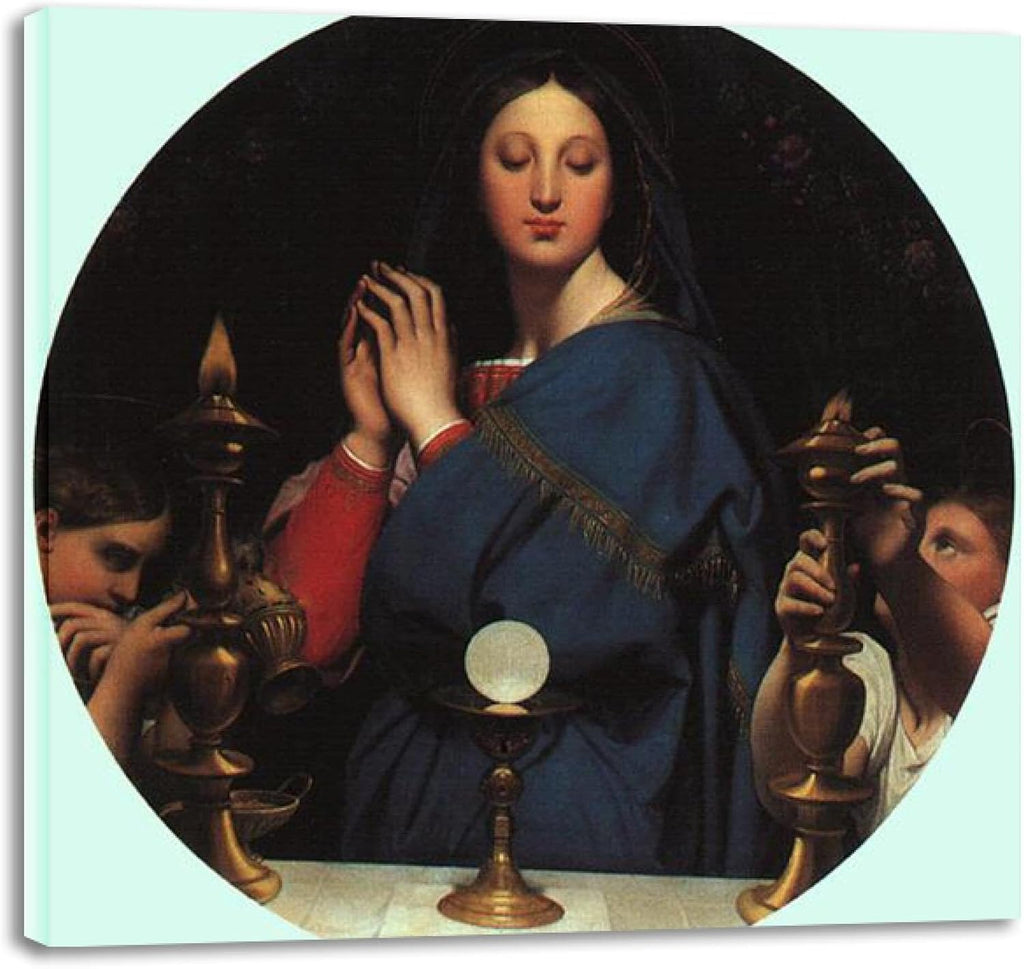 IIngres Famous Paintings The Virgin of the Host Print On Canvas Painting Reproductions Neoclassicism Artwork Wall Art for Living Room 20x20cm Framed