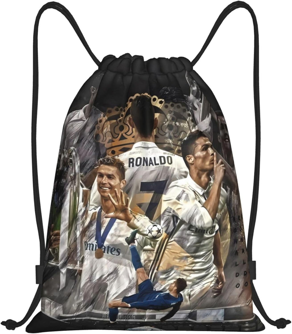 #7 Ronaldo Adult Drawstring Bags Gym Bag Sackpack Cinch For Gym Shopping Sport Yoga, Medium, Black