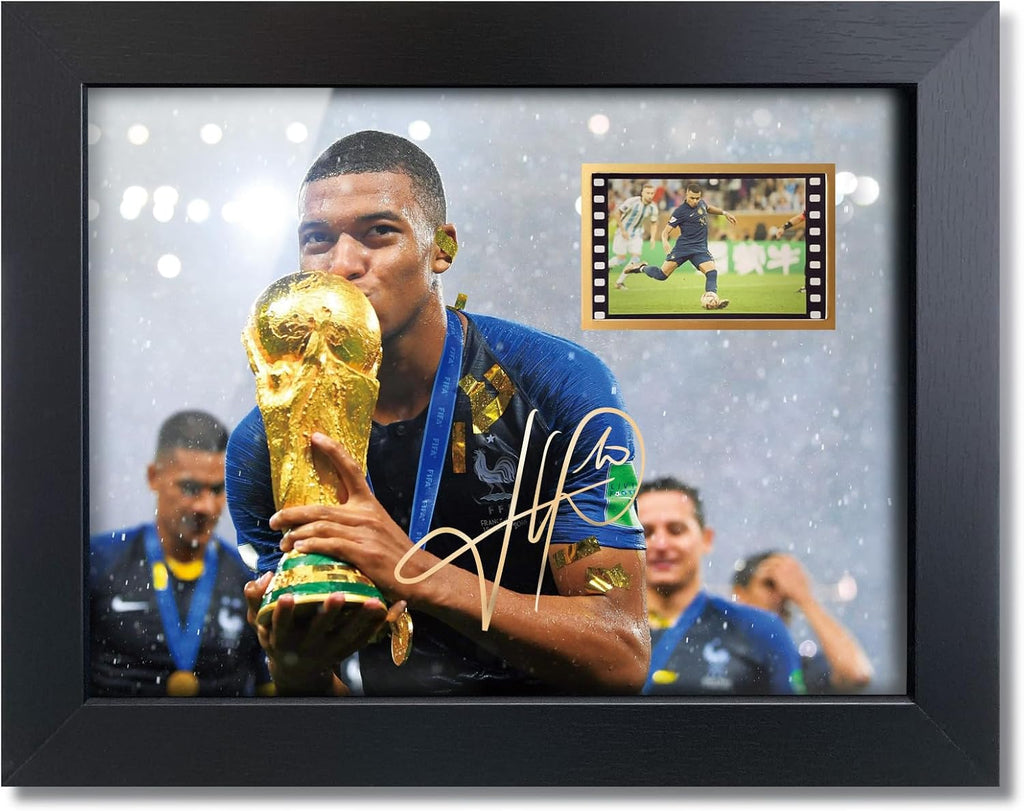 sufenvera Soccer Fans Photo Gifts - Print Signed Kylian Mbappe Framed Poster,Kylian Mbappe in the Qatar World Cup final Film Display,Gifts for Birthday Christms 8x6 Inches
