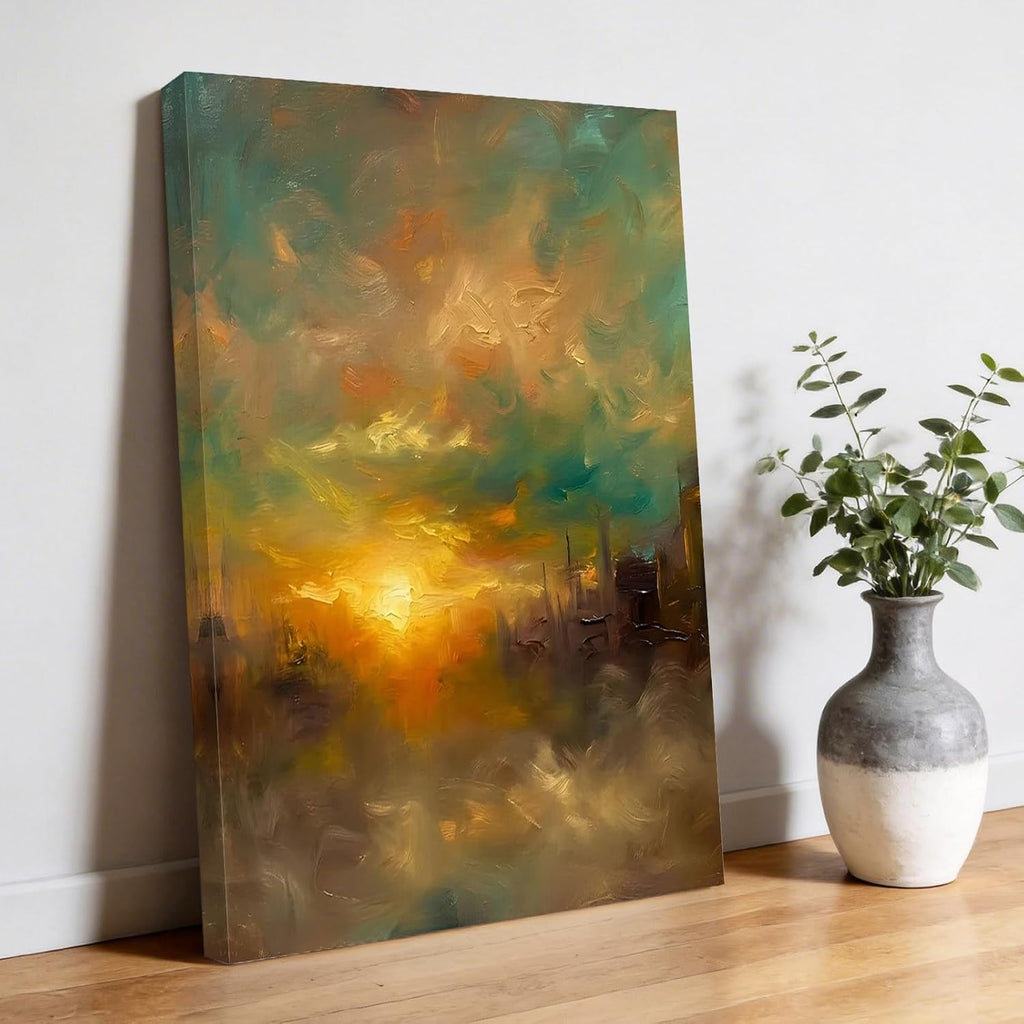 City Sunset Landscape Canvas Wall Art for Living Room, Gradient Clouds Modern Poster Print Painting for Bedroom Office Home Decoration Wall Pictures Prepare To Hang 22"x28"