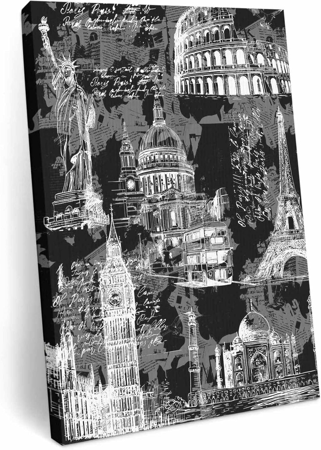 Ship Next Day - Black Architecture Wall Art, Abstract City Eiffel Tower Modern Canvas Print Painting Artwork Picture for Wall Living Room Bathroom Bedroom Kitchen Office Dining Room Decor 18"x24"