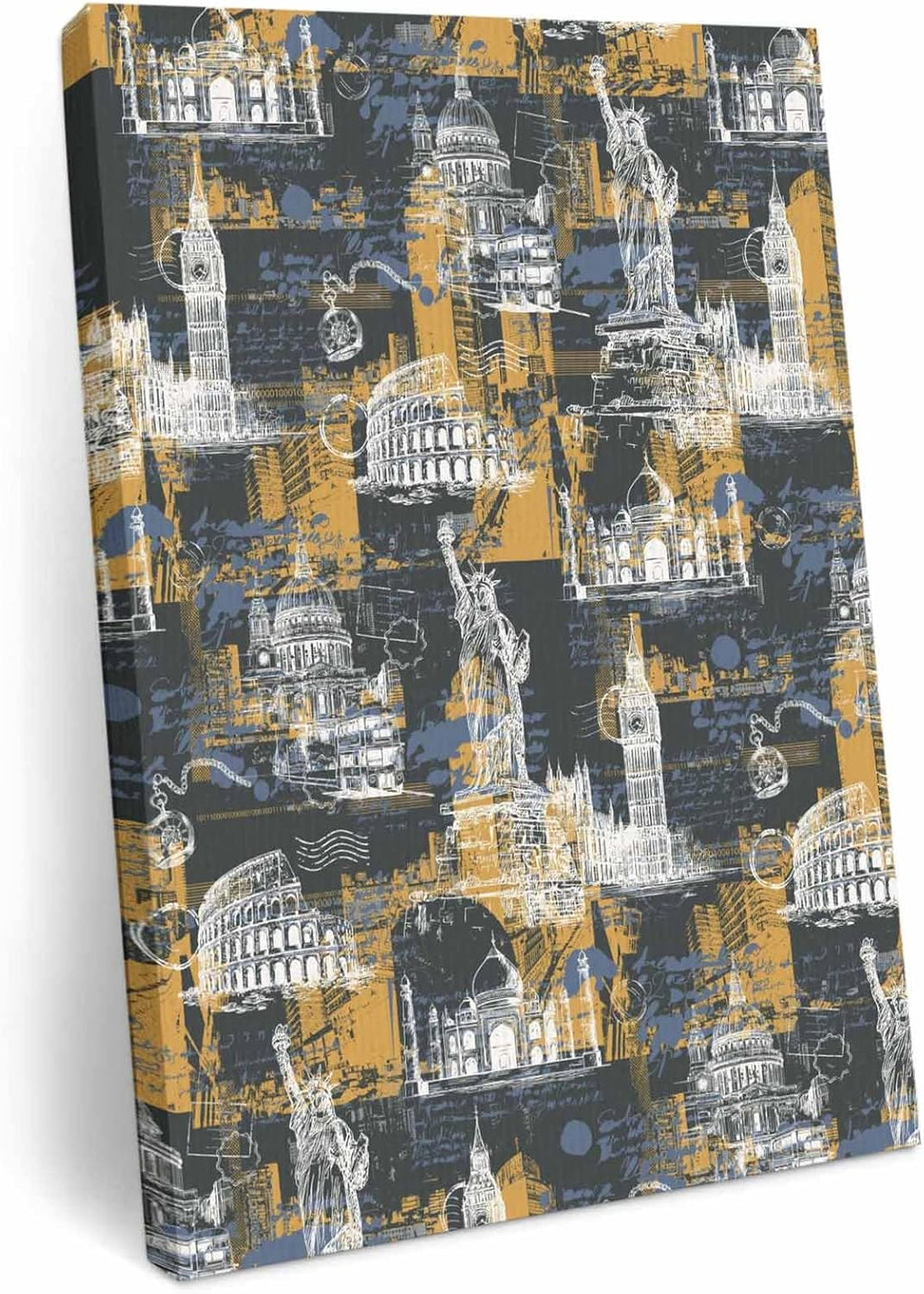 Ship Next Day - Orange Blue City Wall Art, Abstract Architecture Modern Art Canvas Print Painting Artwork Picture for Wall Living Room Bathroom Bedroom Kitchen Office Dining Room Decor 16"x20"