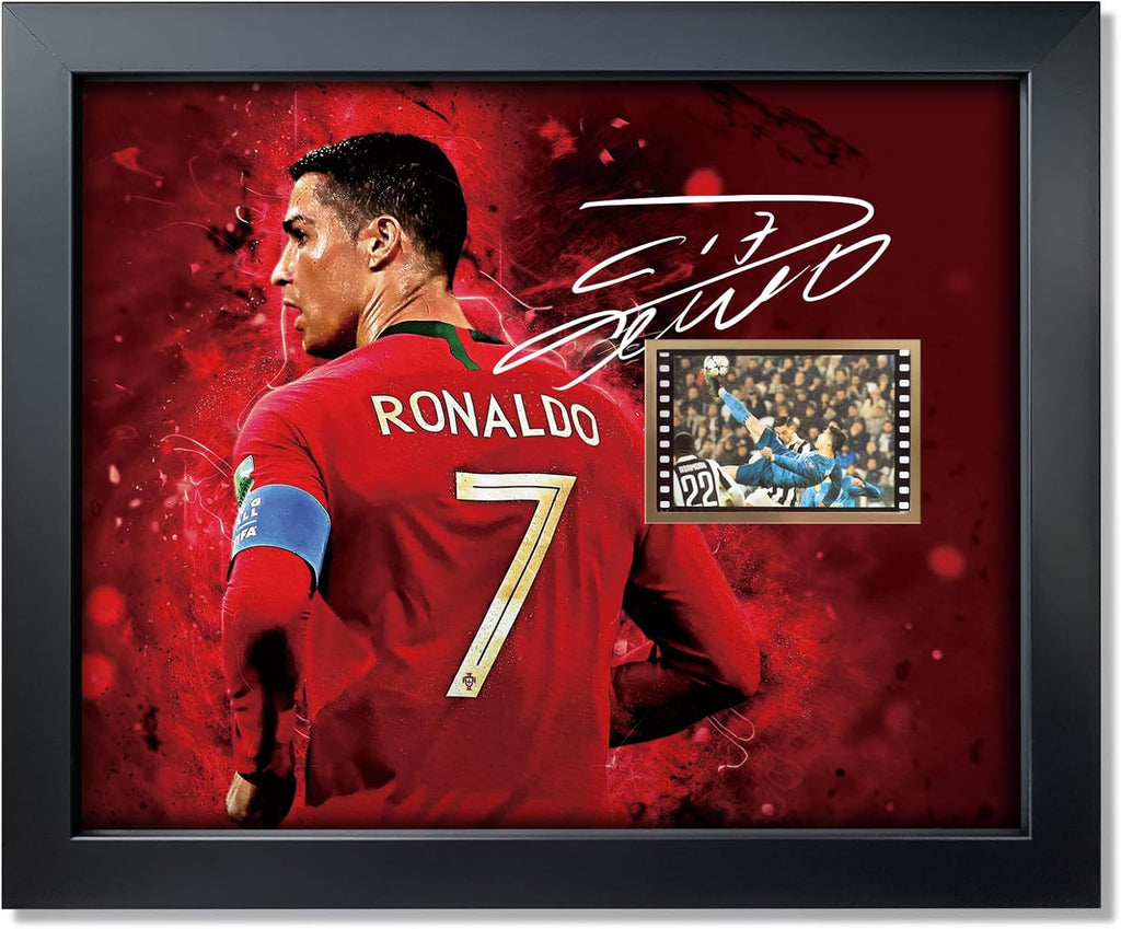 Signed CR7 Cristiano Ronaldo Framed Photo Collage Poster 10x8 Inch,Juventus vs.Real Madrid Film Display of UEFA Champions League 2017-18 Quarterfinal,Gifts for Soccer Fan