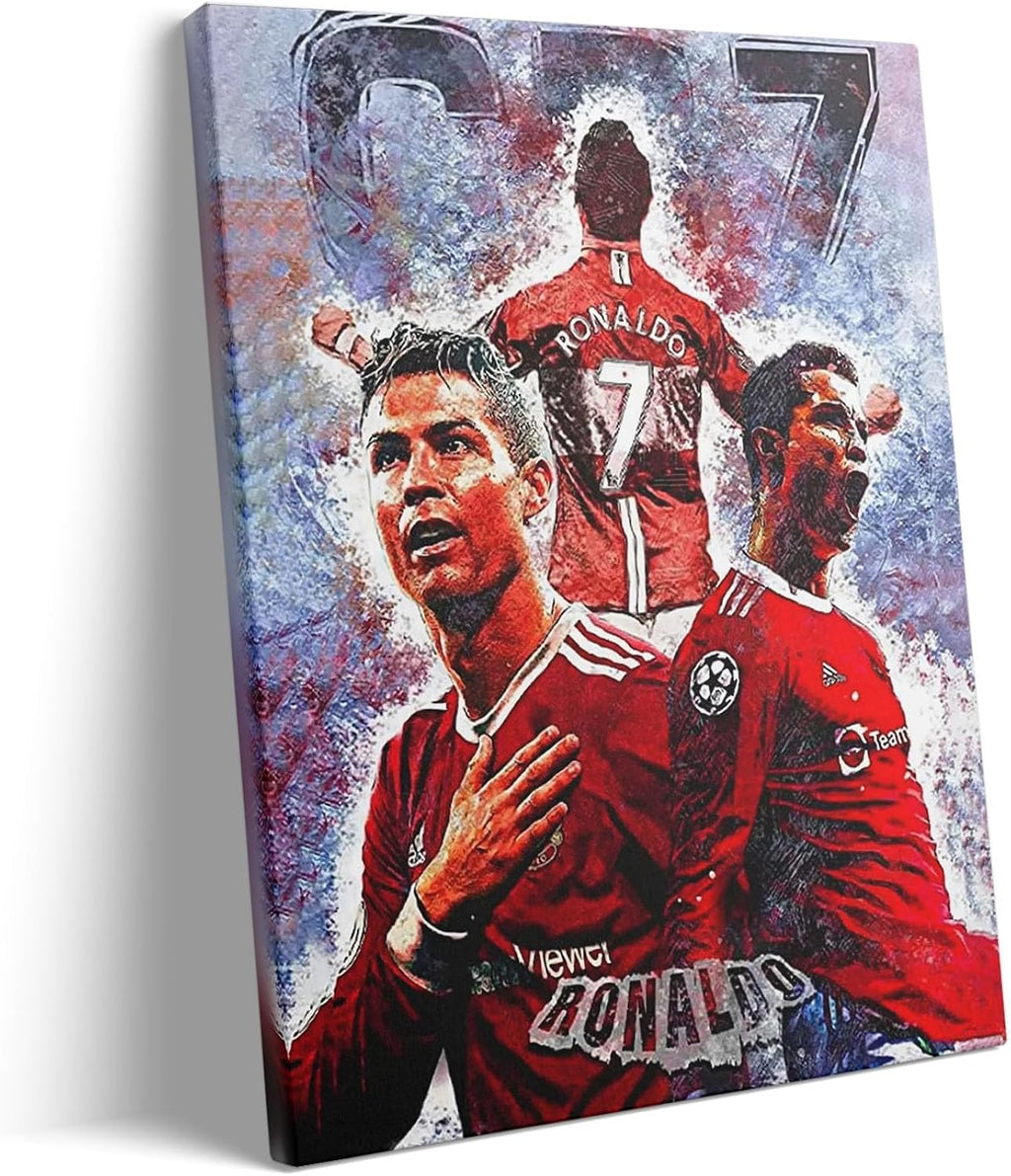 Football Canvas Wall Art, Captivating Cristiano Ronaldo Print Poster, Bold Sports Stars Painting, Thrilling Game Day Artwork Decoration, Modern Living Room Gym Wall Decor, Framed 8x10inch