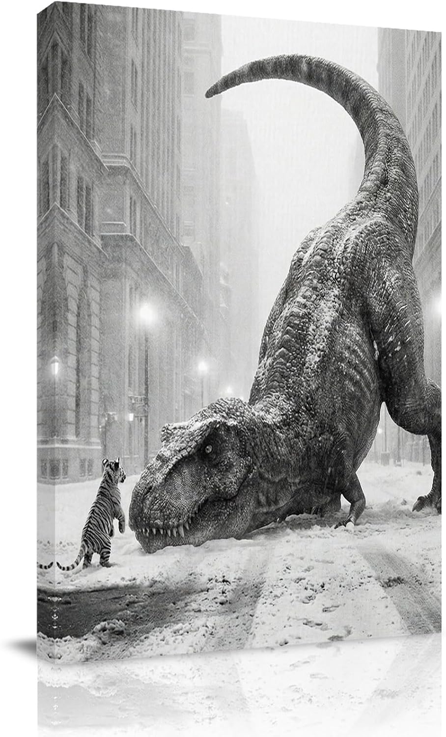 Vintage City Gray Dinosaur Tiger Canvas Wall Art for Living Room Canvas Prints Paintings 12x16inch, Abstract Animal Snowflake Artwork for Bedroom Bathroom Home Decor Wall Art Stretched and Framed