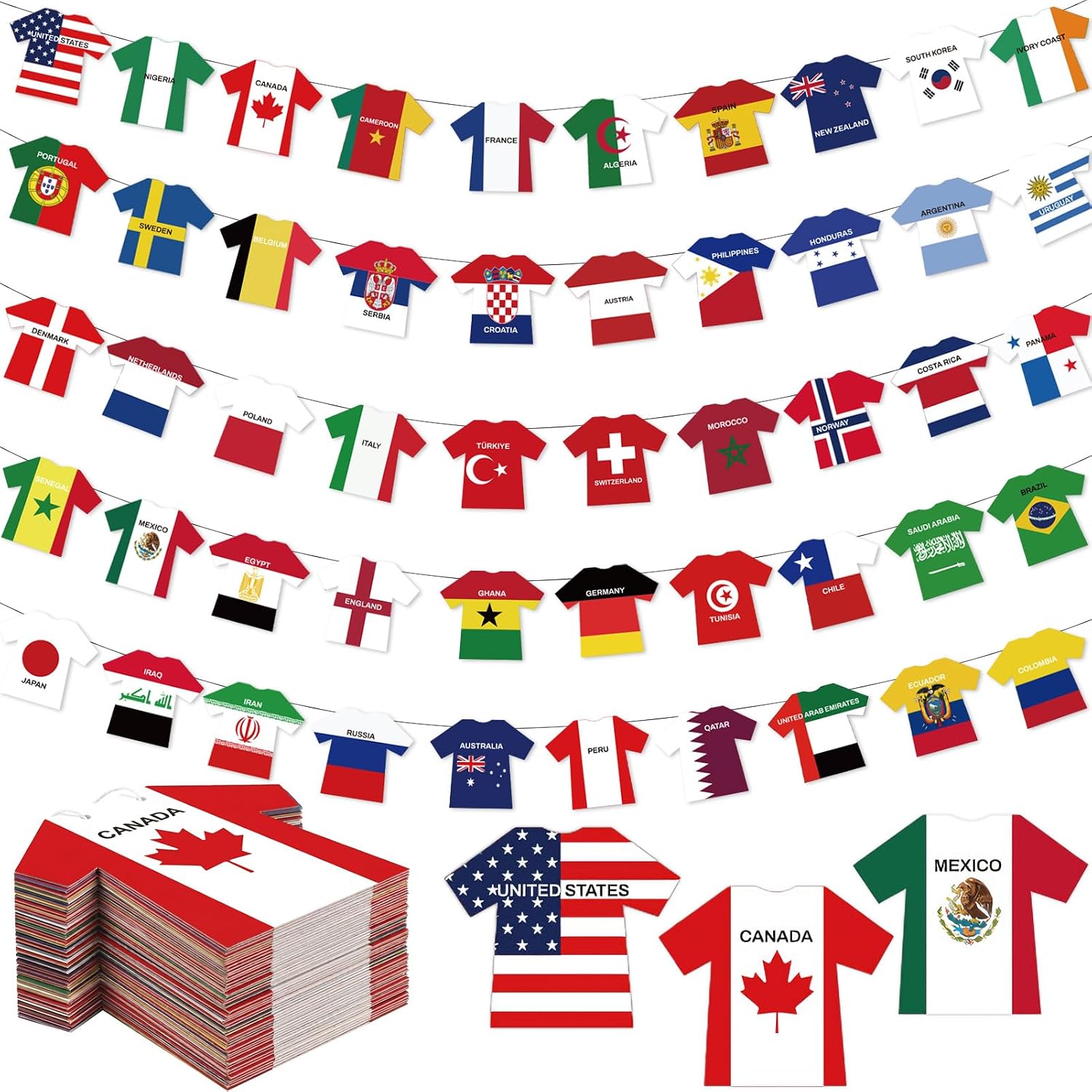 2026 World Cup Soccer Jersey Flag Bunting Banner 50 Pcs International Country String Flags for World Cup Decorations Garland Merchandise for Sports Themed Parties Olympic Celebrations Decorations