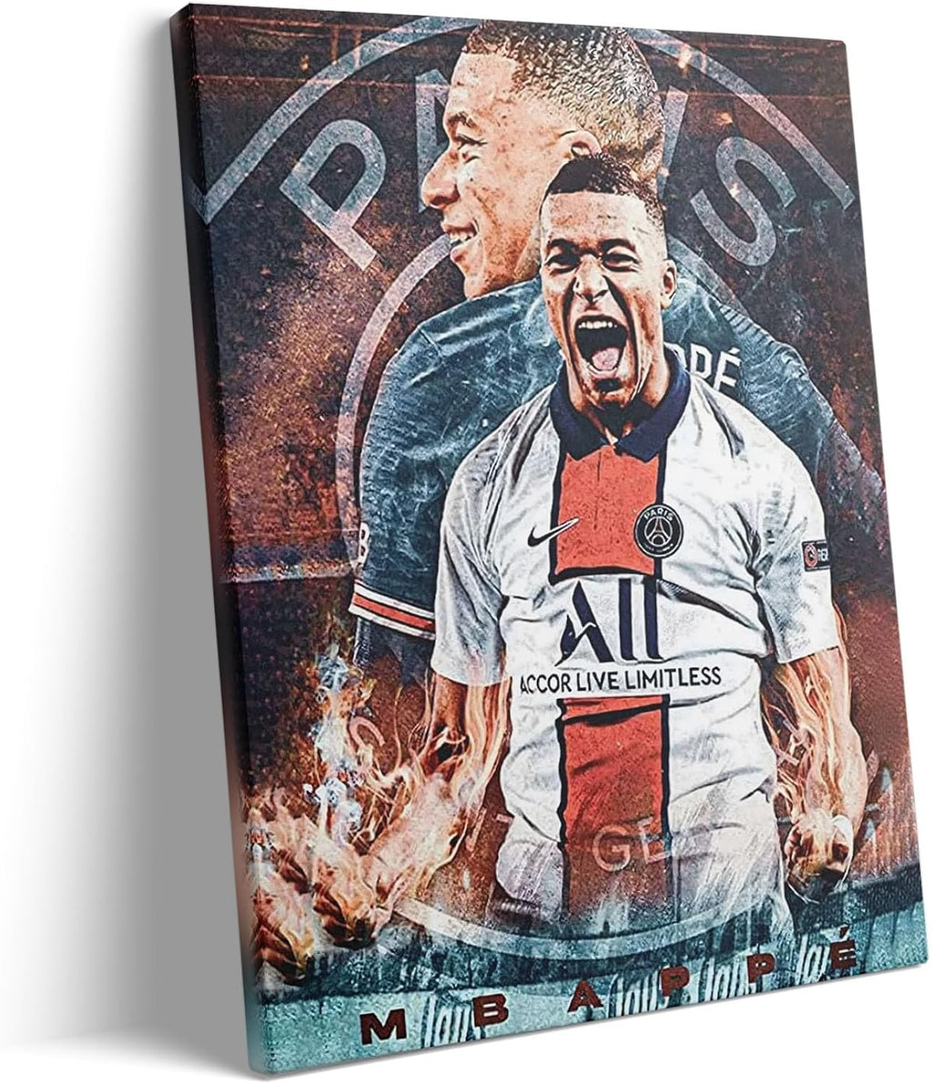 B.B.F MAKE Football Canvas Wall Art, Cool Mbappe Canvas Print Poster, Vibrant Champions League Style Artwork Decoration, Soccer Star Pictures Wall Decor for Living Room Bedroom, Framed 11x14inch