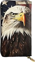 Ultra Slim Leather Wallet RFID Blocking Zip Clutch Wallet Bald Eagle Flag Veterans Credit Card Holder Handbag for Women