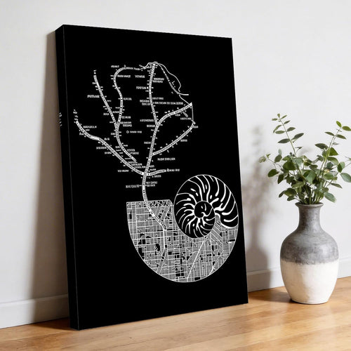 Abstract Conch Canvas Wall Art for Living Room, Marine Life City Route Black Background Poster Print Painting for Bedroom Office Home Decoration Wall Pictures Prepare To Hang 12"x16"