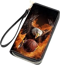 Bald Eagle Basketball Print Women Large Capacity Wallet PU Leather Zipper Clutch Purse for Smart Phone/Card/Coin/Cash