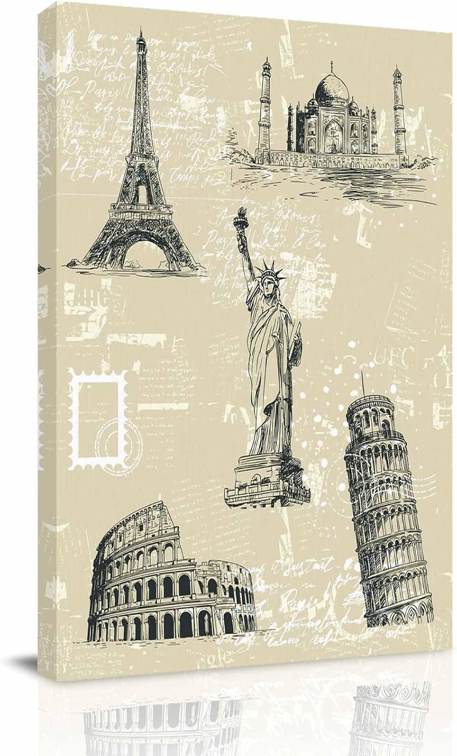 Black White City Canvas Wall Art for Living Room, Modern Black Architecture Khaki Wall Decor Framed Artwork Pictures Ready to Hang for Bedroom Office Home Decor 20x24 Inch