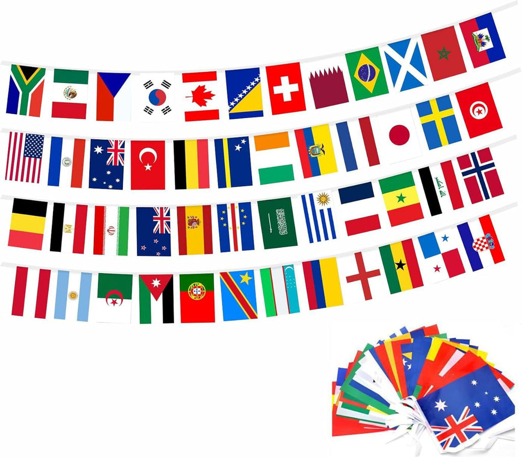 48 Countries Flags Banner Dercoations for 2026 World Cup, Small Mini Hanging String Garland Bunting for Football World Cup, Olympic, Pub, Classroom, Street, Sports Party Dercoations 50 Feet 48 Flags