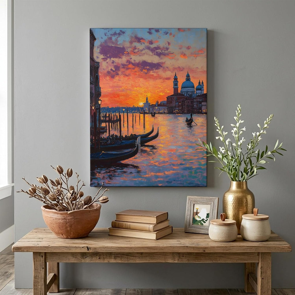 Wood Canvas Wall Art, Nature Scenery Wall Decor for Bedroom Living Room Dining, Farmhouse City View Sunset Classic House Canvas Prints Artwork Ready to Hang Home Decor, Housewarming Gift 20''x30''