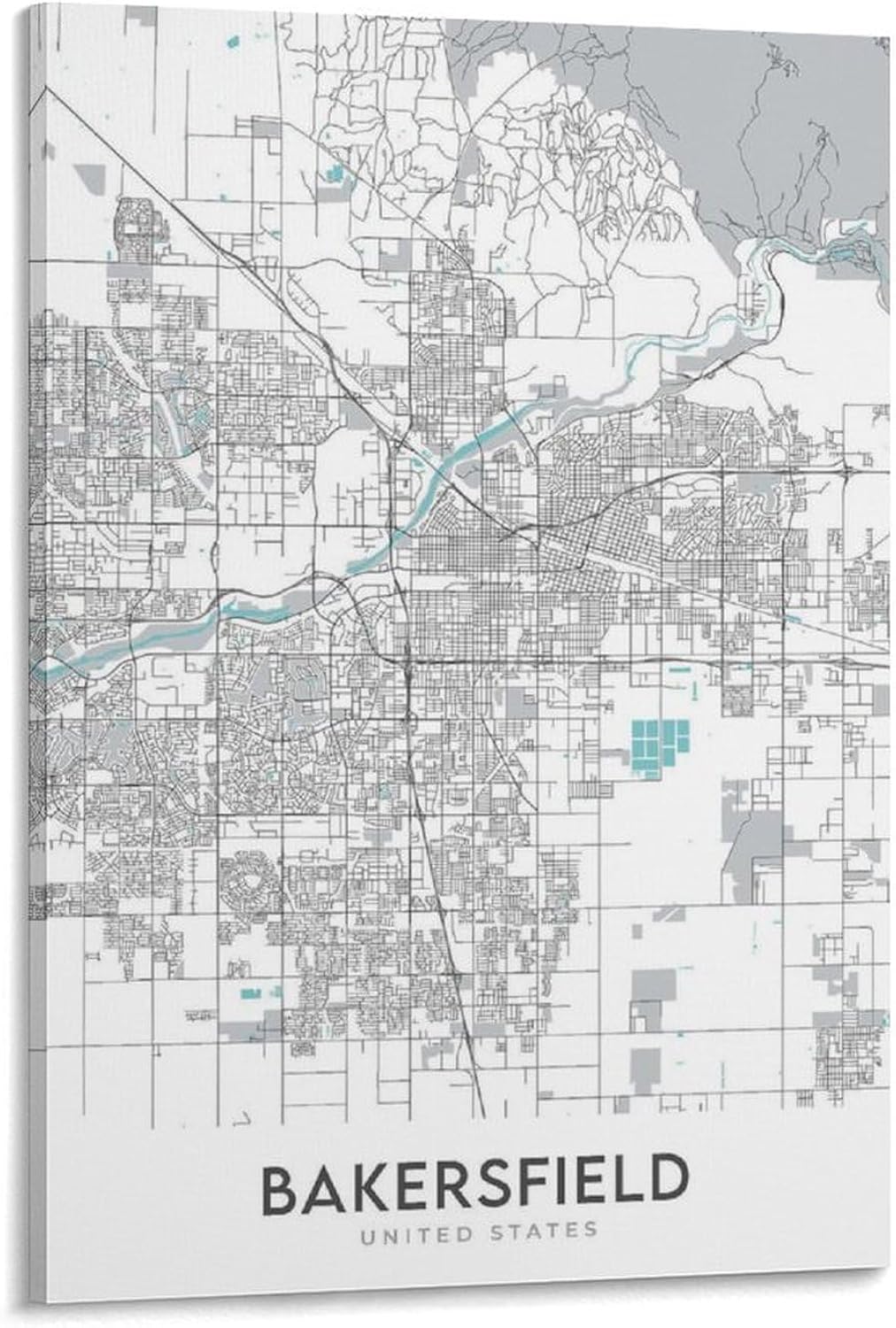 KKAIO Bakersfield Modern City Map, Downtown California, Kern County. Museums Poster for Room Aesthetics Canvas Wall Art And Print 12x18inch(30x45cm)