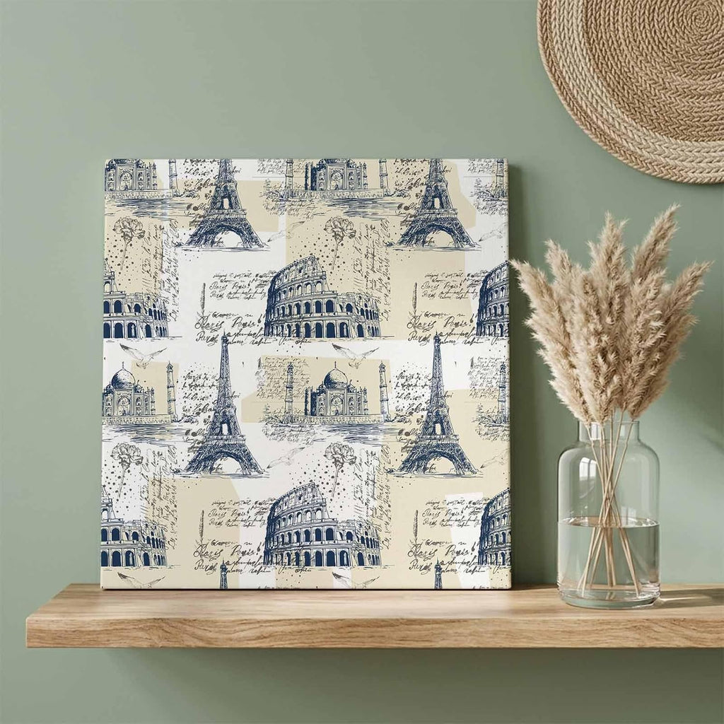 Yellow Architecture Canvas Wall Art for Living Room, Retro Classic Yellow White City Poster Print Painting for Bedroom Office Home Decoration Wall Pictures Prepare To Hang 12"x12"