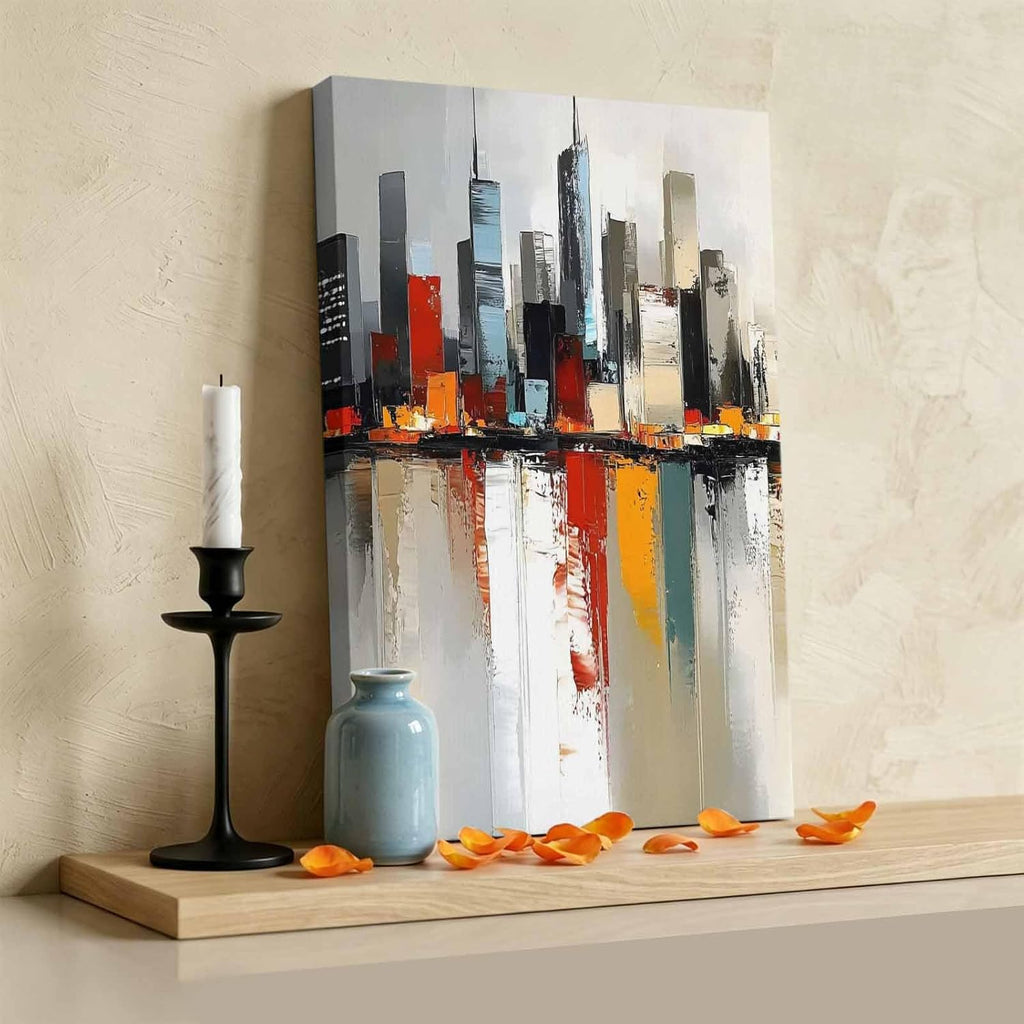 City Scenery Wall Art for Living Room Bedroom, Canvas Art Prints Paintings, Contemporary Cityscape Abstract Aesthetic Wooden Framed Artwork Pictures Home Wall Decor 22x28 In Made in USA