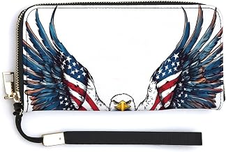 Bald Eagle with American Flag Wings PU Leather Clutch Long Bifold Wallet, Coin Purse Credit Pass Case, Durable Card-Holder Money Storage for Women Men