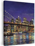 Brooklyn Bridge Framed Wall Art, Night City Urban Landscape Canvas Prints, Stretched Wall Decor Artwork for Living Room Bedroom Office Home, Ready to Hang, Made in USA, 12"x16"
