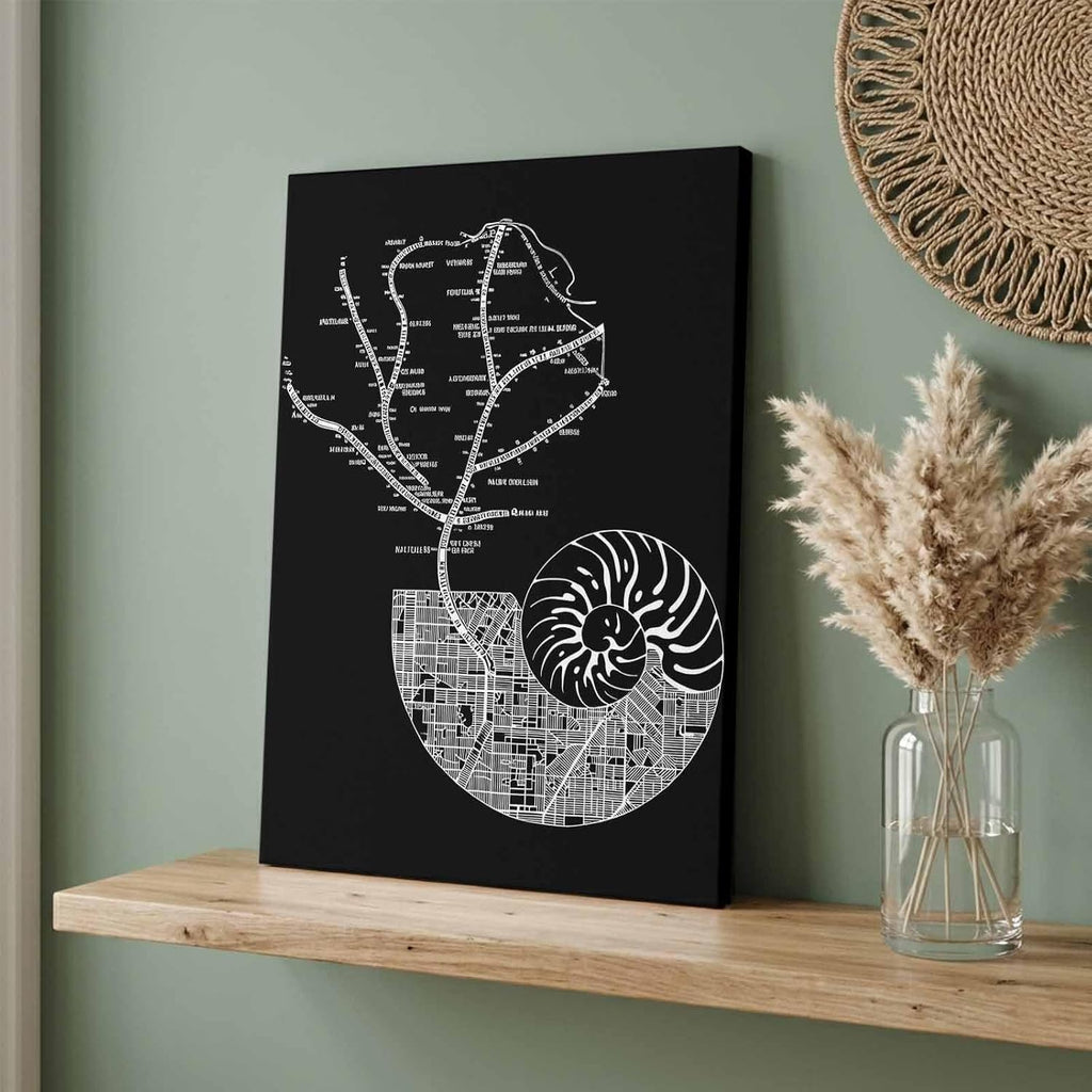 SHIPS NEXT DAY Nautilus City Route Line Draft Canvas Wall Art - Framed Picture Prints, Ready to Hang Waterproof Modern Artwork Decor for Living Room, Bedroom, Bathroom & Office 16"x20"