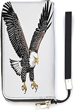 Sketch of Bald Eagle Diving Vertical Long Clutch Wallet for Women PU Leather Card Holder Purse with Large Capacity