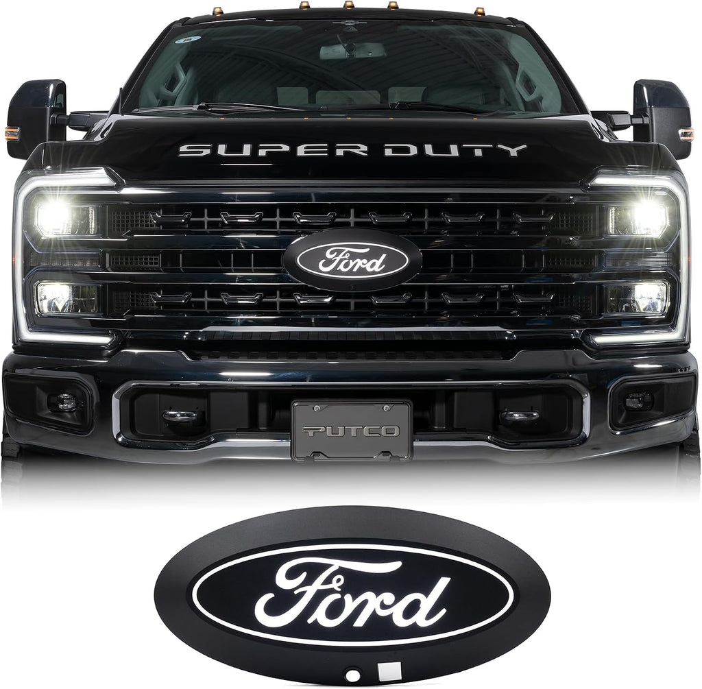 Putco Luminix White Oval LED Emblem - Fits Ford F250, F350 2023-2027 with Camera and Spray Washer