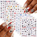 Soccer Game Day Nail Stickers 12 Sheets - Multi-Country Team Colors & Flag Design with Soccer Ball & Trophy, Self-Adhesive Nail Art Decals for Women, DIY Manicure Supplies